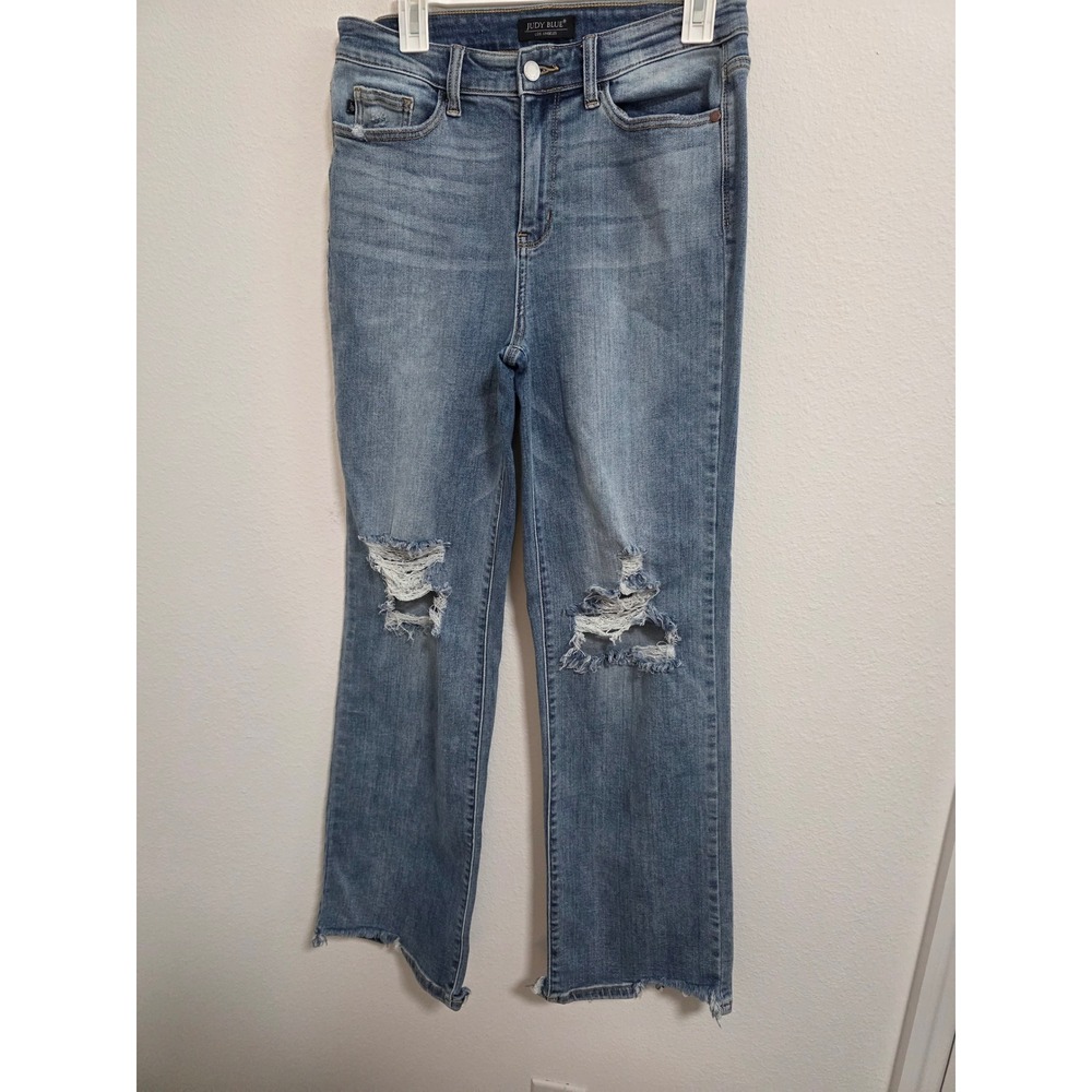 Judy Blue Womens High Rise Straight Fit Distressed Jeans Medium Wash Size 9 29